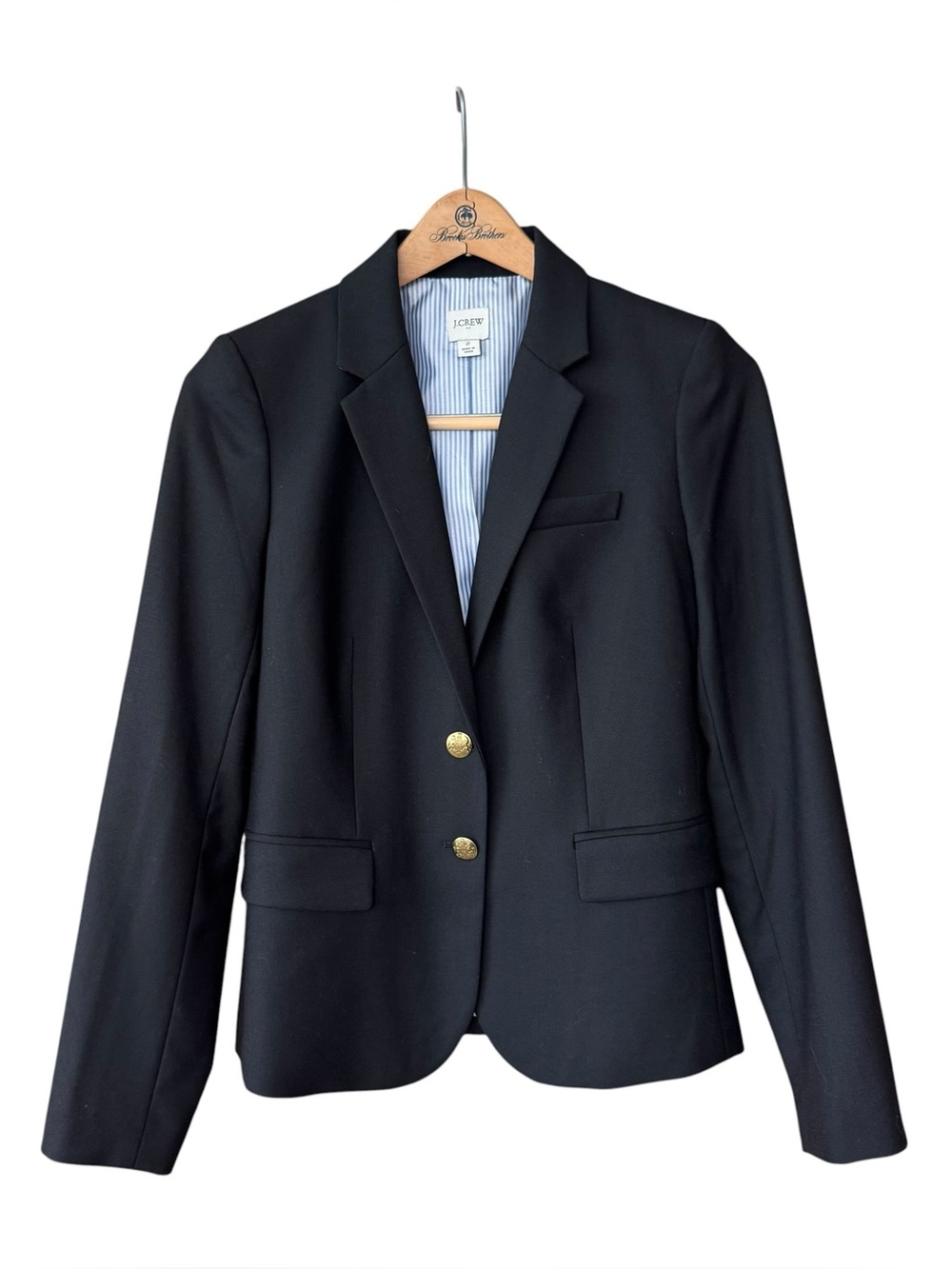 J Crew Original Schoolboy Blazer Jacket Wool Blend Black Stripe Lined AZ565 Sz 2